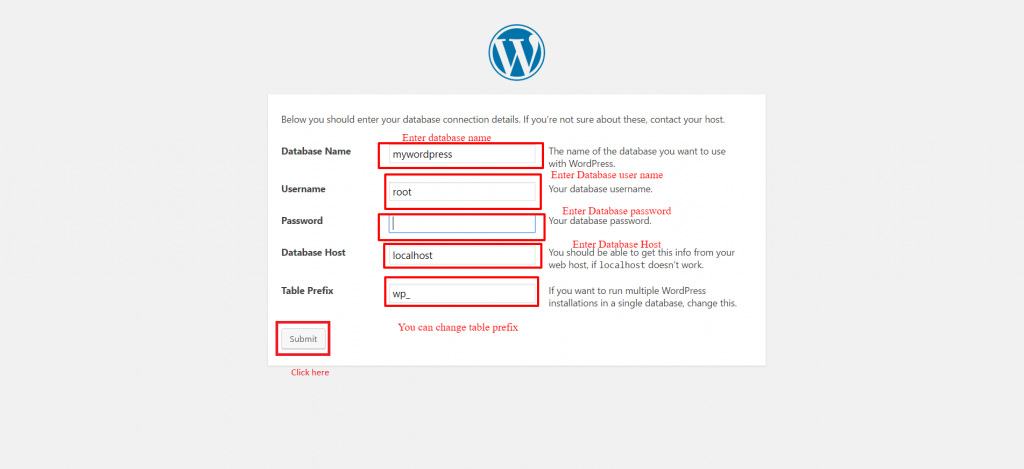 Wordpress Database details